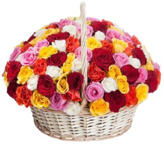 51 colorful roses in the basket | Flower Delivery Kurgan